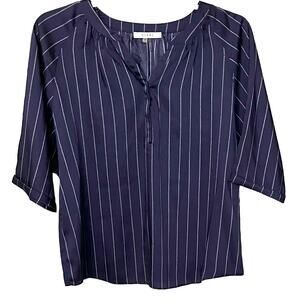 SIONI DOLMAN SLEEVE, V-NECK  BLOUSE, WOMENS, XL, NAVY BLUE WITH WHITE STRIPES